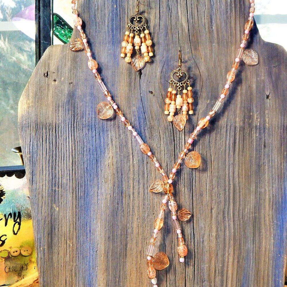 BoHo Dusty Pink/Peach Artisan Necklace & Earrings